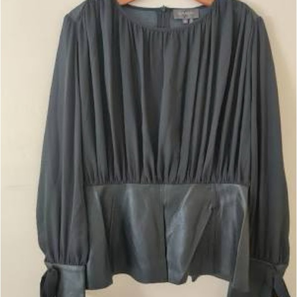 Gracia Womens Blouse leather on bottom and sleeves